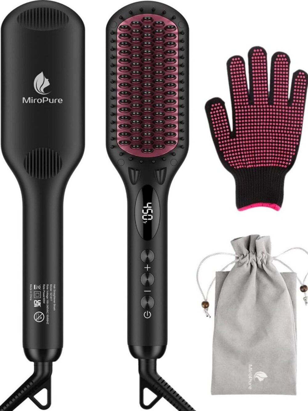 2-in-1 Ionic Hair Straightener Brush with Anti-Scald, Auto-Off & Lock Features